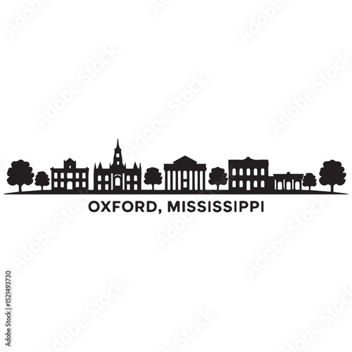 Oxford, Mississippi skyline horizontal banner. Oxford, MS. Vector template for your design. Vector black silhouette. with white background