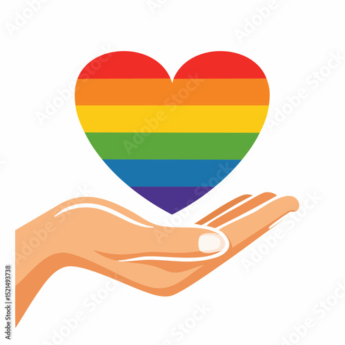Png in flat simple linear style - hand and pride LGBT rainbow heart - Icon and symbol for sticker, print, banner