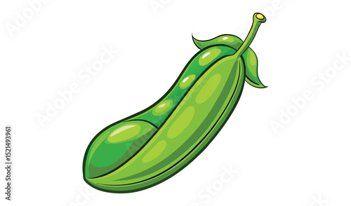 Fresh Green Pea Pod Isolated on White Background
