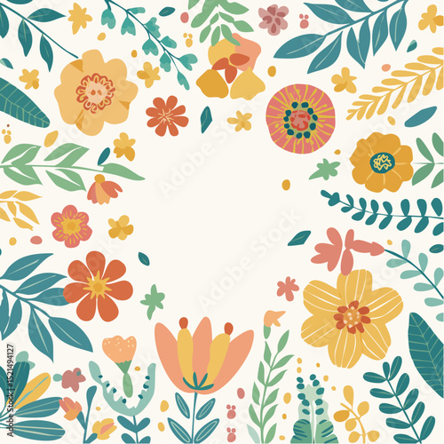 Vector illustration in simple naive and hippie groovy style - flowers and plants, design templates, frames and prints with copy space for text for social media and posters