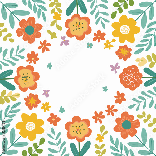Vector illustration in simple naive and hippie groovy style - flowers and plants, design templates, frames and prints with copy space for text for social media and posters