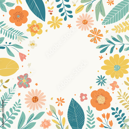 Vector illustration in simple naive and hippie groovy style - flowers and plants, design templates, frames and prints with copy space for text for social media and posters