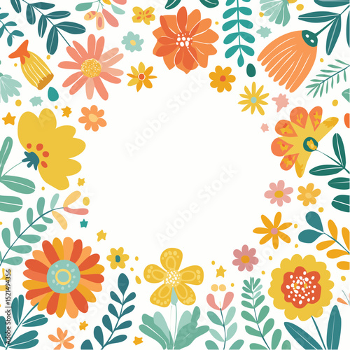 Vector illustration in simple naive and hippie groovy style - flowers and plants, design templates, frames and prints with copy space for text for social media and posters