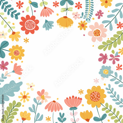 Vector illustration in simple naive and hippie groovy style - flowers and plants, design templates, frames and prints with copy space for text for social media and posters