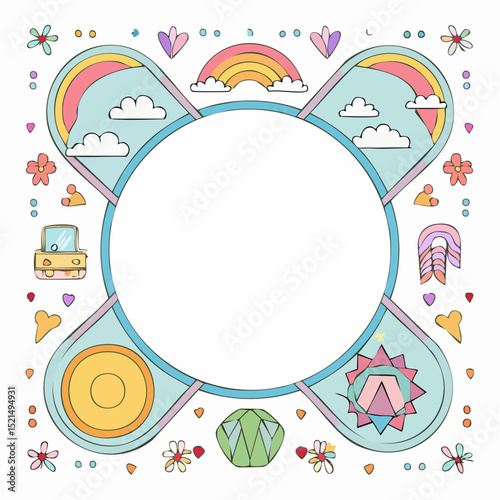 Vector illustration in simple linear style - design templates - hippie style - frames and prints with copy space for text