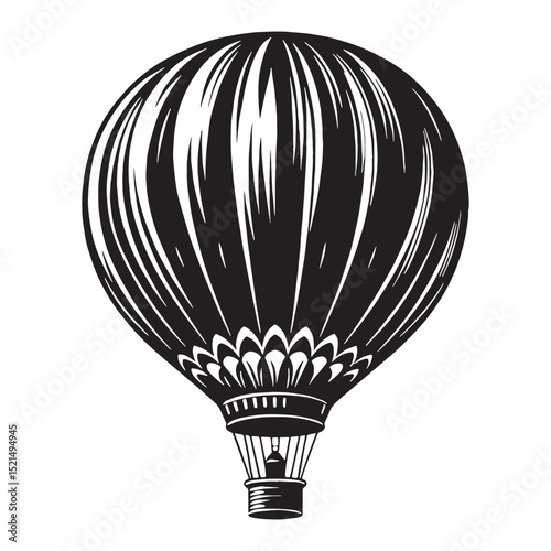 Skyward Hot Air Balloon silhouette with bold presence – Hot Air Balloon illustration – Minimalist Hot Air Balloon vector – Vehicle silhouette

