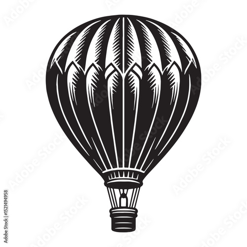 Airborne Hot Air Balloon silhouette with clean lines – Hot Air Balloon illustration – Minimalist Hot Air Balloon vector – Vehicle silhouette

