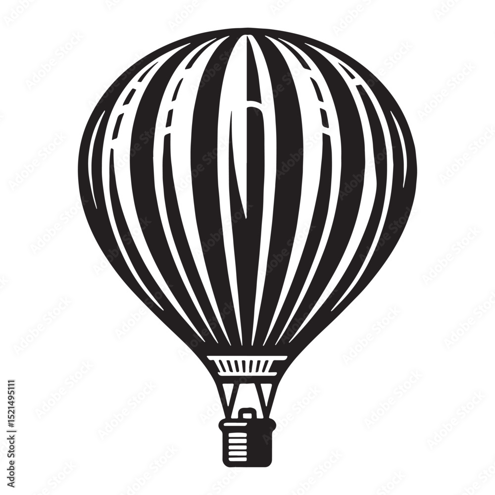 Obraz premium Vintage Hot Air Balloon silhouette with classic basket – Hot Air Balloon illustration – Minimalist Hot Air Balloon vector – Vehicle silhouette