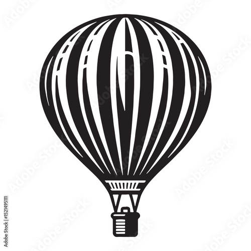 Vintage Hot Air Balloon silhouette with classic basket – Hot Air Balloon illustration – Minimalist Hot Air Balloon vector – Vehicle silhouette

