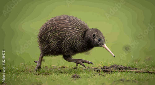 A Curious Kiwi Bird in a Natural Habitat