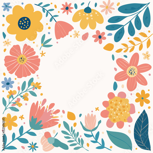 Vector illustration in simple Matisse naive and hippie groovy style, flowers and plants, floral botanic hand drawn design templates, frames and modern art prints, posters and placards
