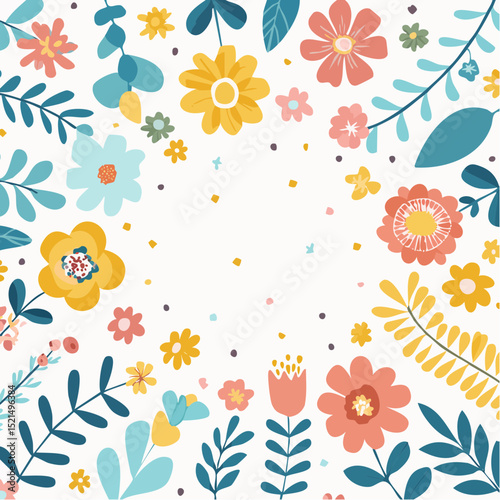 Vector illustration in simple Matisse naive and hippie groovy style, flowers and plants, floral botanic hand drawn design templates, frames and modern art prints, posters and placards