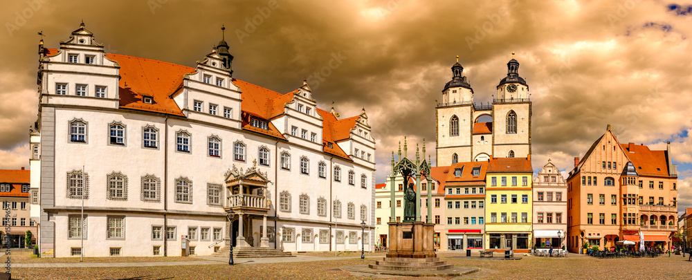 Fototapeta premium historic buildings at the old town of lutherstadt wittenberg