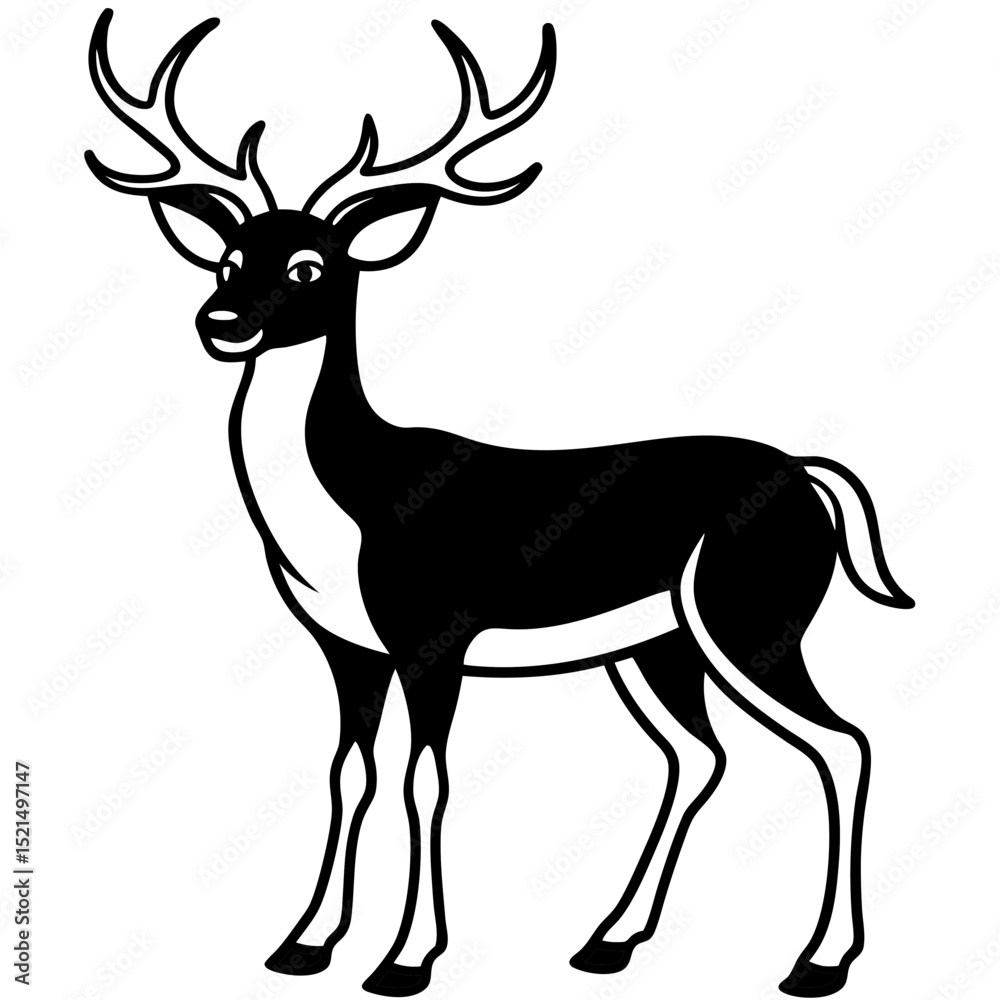Obraz premium Vector silhouette illustration of a wild deer with prominent antlers, ideal for nature and Christmas-themed designs