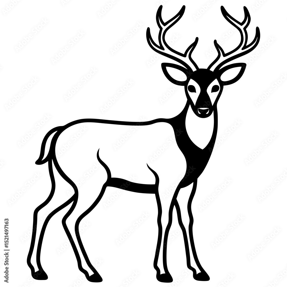 Fototapeta premium Vector illustration of a wild deer silhouette with impressive antlers, perfect for nature and Christmas designs