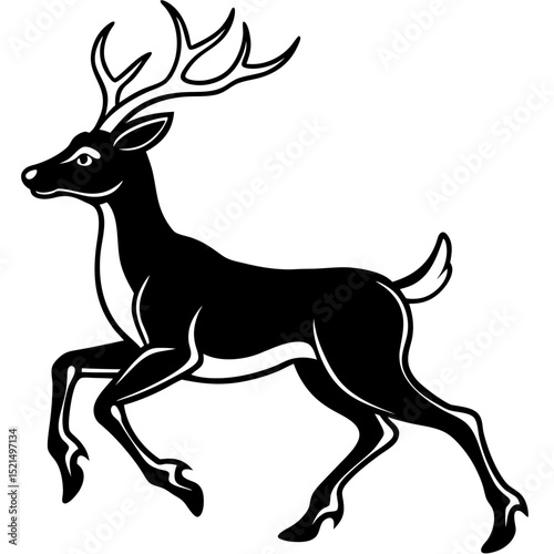 Christmas reindeer or wild buck stag animal silhouette vector illustration