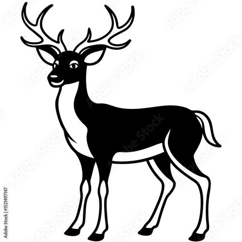 Vector silhouette illustration of a wild deer with prominent antlers, ideal for nature and Christmas-themed designs