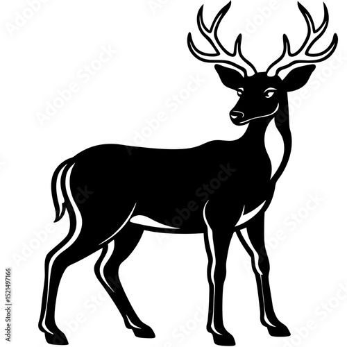 Deer animal vector silhouette illustration of wild mammal with antlers