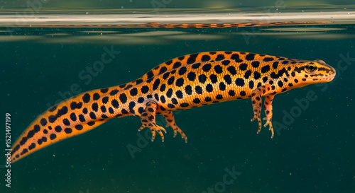 Great Crested Newt Swimming Underwater In Its Natural Habitat photo