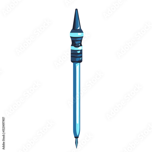 Pixel Art Blue Spear Isolated on White Background Video Game Style Weapon Design