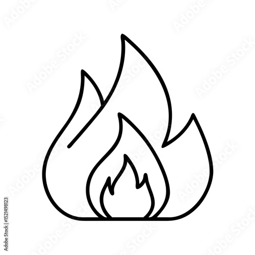 Flame fire vector icon illustration, burning hot bonfire, campfire outline design element graphic image