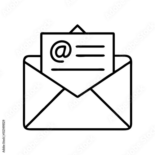 Email marketing campaign template: open envelope with at sign for newsletter subscription and contact