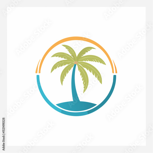 Vector logo design template with palm tree - abstract summer and vacation badge and emblem for holiday rentals, travel services, tropical spa and beauty studios