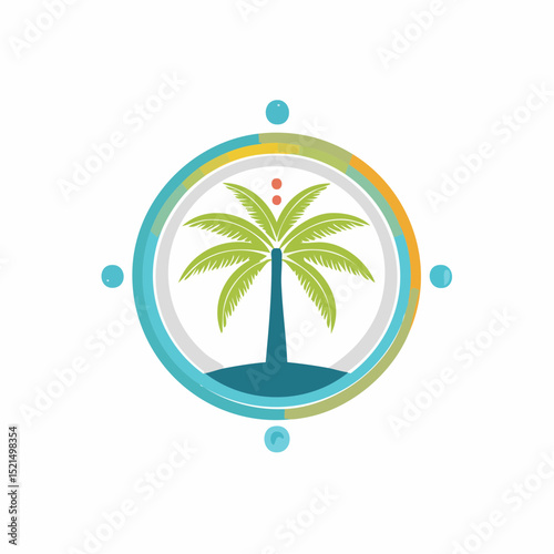 Vector logo design template with palm tree - abstract summer and vacation badge and emblem for holiday rentals, travel services, tropical spa and beauty studios