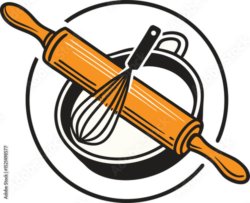 Bakery Logo with Rolling Pin and Whisk