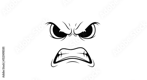 Angry Facial Expression Illustration with Furrowed Brow and Glowing Eyes Conveying Intense Emotion