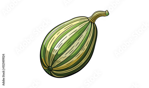 Striped Green Squash Isolated on White Background