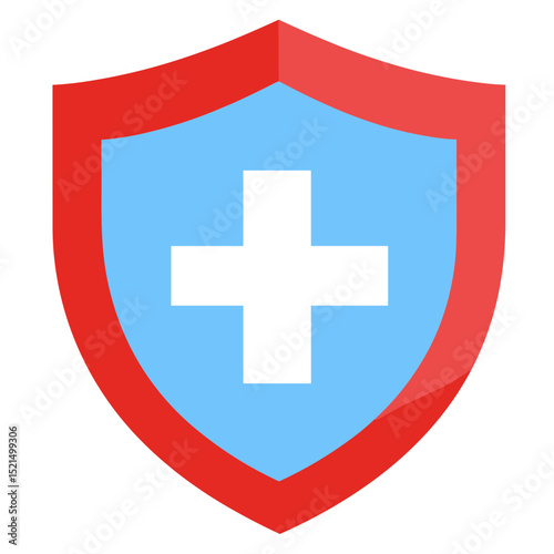 Red and Light Blue Shield with White Cross Symbolizing Safety and Protection Medical and Health Security