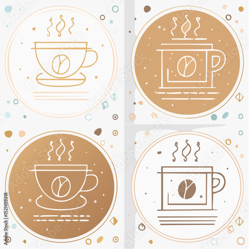 Vector set of abstract creative backgrounds with copy space for text and coffee lineart icons - design templates for instagram stories for coffee shop