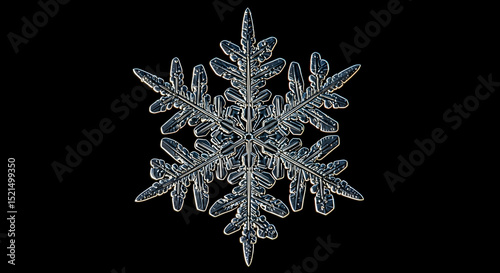 Macro Photograph of a Snowflakes Crystal on a Black Background