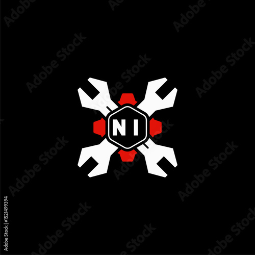 NI Initials Vektor Stok Otomotif Logo Design