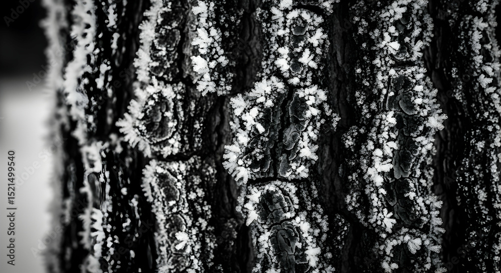 Obraz premium Abstract Frozen Tree Bark Texture In Black And White Close Up View