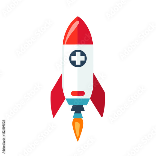 Red and White Rocketship with Flame Isolated on White Background with Logo