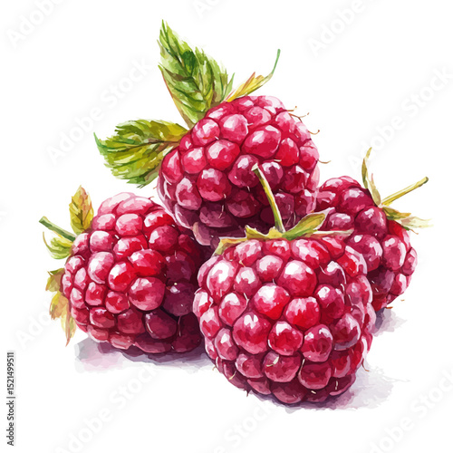 Fresh Raspberry, watercolor illustration vector, high quality, isolated on a white background.