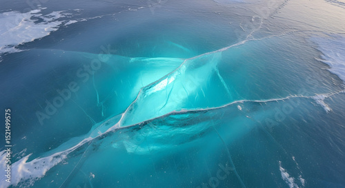 Majestic Frozen Lake Baikal Captivating Turquoise Hues And Cracks Ice