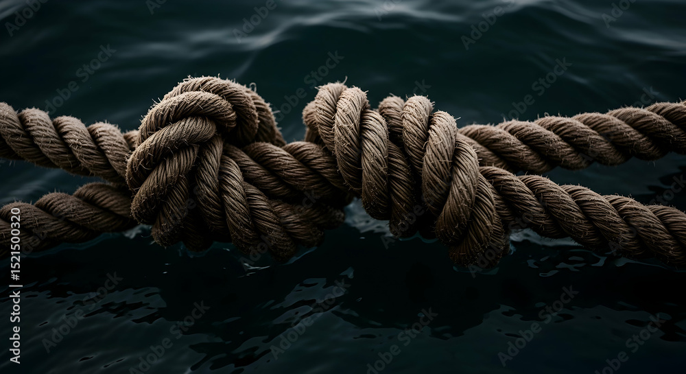 Fototapeta premium Nautical Connection Strong Bond Knotted Rope In Deep Sea Water