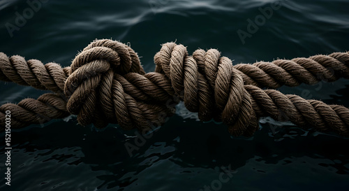 Nautical Connection Strong Bond Knotted Rope In Deep Sea Water