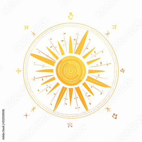 Vector set of design elements and illustrations in simple flat linear style - sun symbols, abstract forms and shapes - logo design templates, badges and stickers for posters, prints, banners