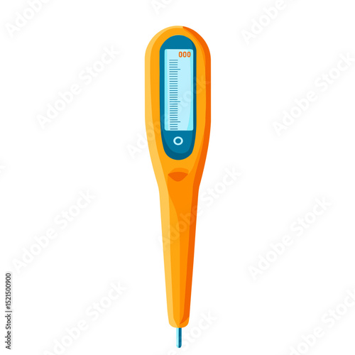 Orange Digital Thermometer for Measuring Body Temperature Electronic Medical Equipment with Temperature Scale in White Background Flat Vector Illustration