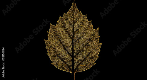Golden Veins Exquisite Leaf Detailed Silhouette on Black Backdrop
