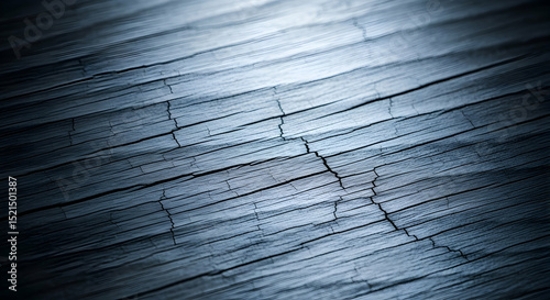 Aged Wood Texture With Crevices And Blue Tinted Grain Surface Closeup
