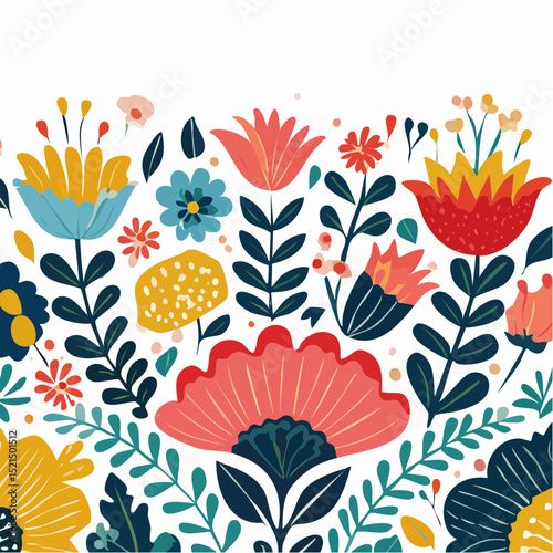 Vector illustration in simple linocut or cut our hand draw naive wavy groovy style, flowers and plants, floral botanic design templates, modern art