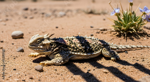 Texas Horned Lizard Basking On Sandy Ground Near Desert Vegetation