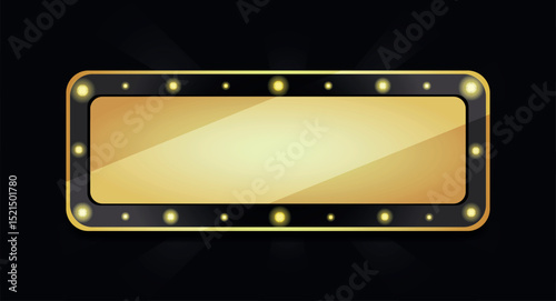 Vector illustration of a glowing sign, signboard with space for text in a gold black palette. Use for designing victories, icons, awards, competitions, shows and holiday announcements