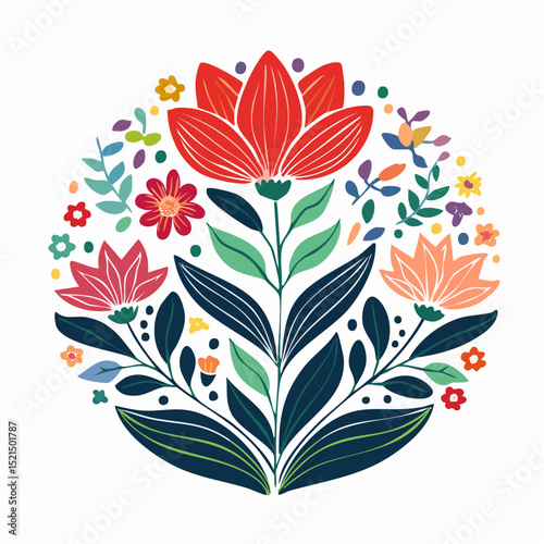 Vector illustration in simple linocut or cut our hand draw naive wavy groovy style, flowers and plants, floral botanic design templates, modern art