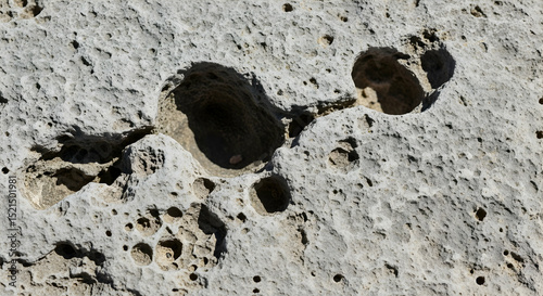 Intriguing Weathered Limestone Surface With Eroded Cavities Close Up